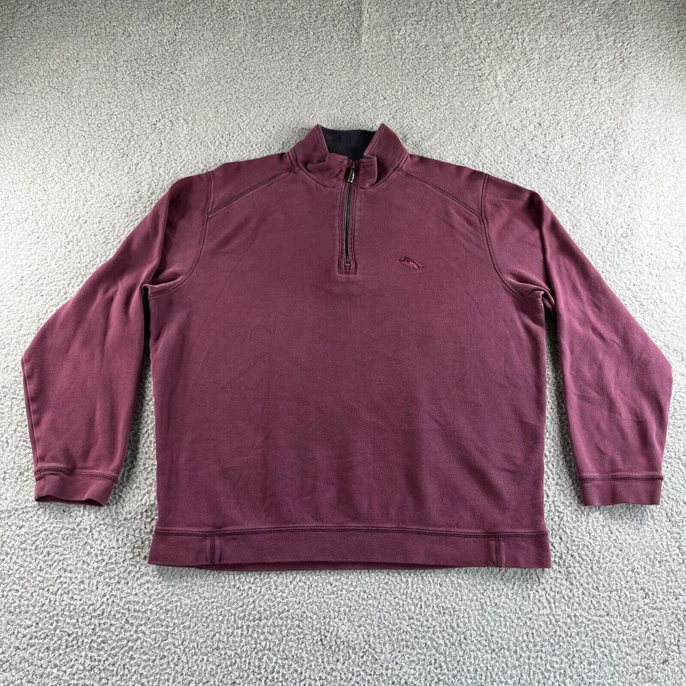 Tommy Bahama Sweater Mens Extra Large Maroon Red Pullover 1/4 Zip Pima Cotton